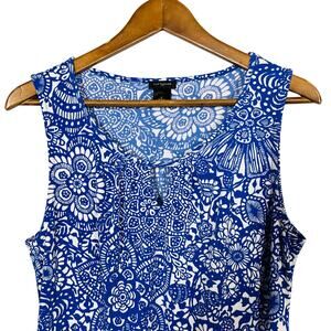 Ann Taylor Sleeveless Top Tank Blue White Keyhole Casual - M